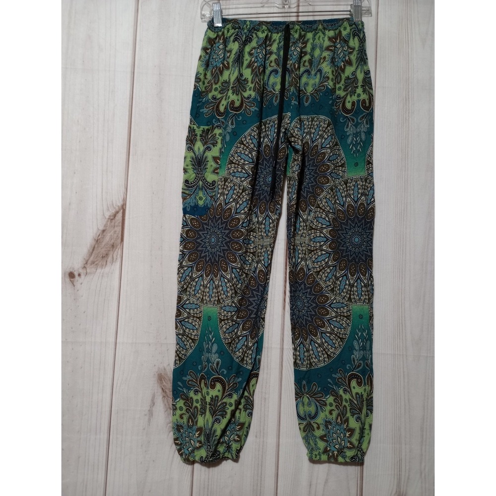 Earthbound Trading Co Mens Small Teal Green Mandala Paisley Harem Jogger Pants